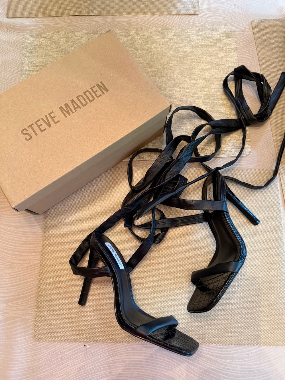 Steve Madden Black Lace-Up High Heel Sandals